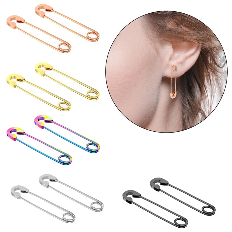 0.77US $ |1 Pair Creative Paperclip Pin Earring Stainless Steel Piercing Ea...