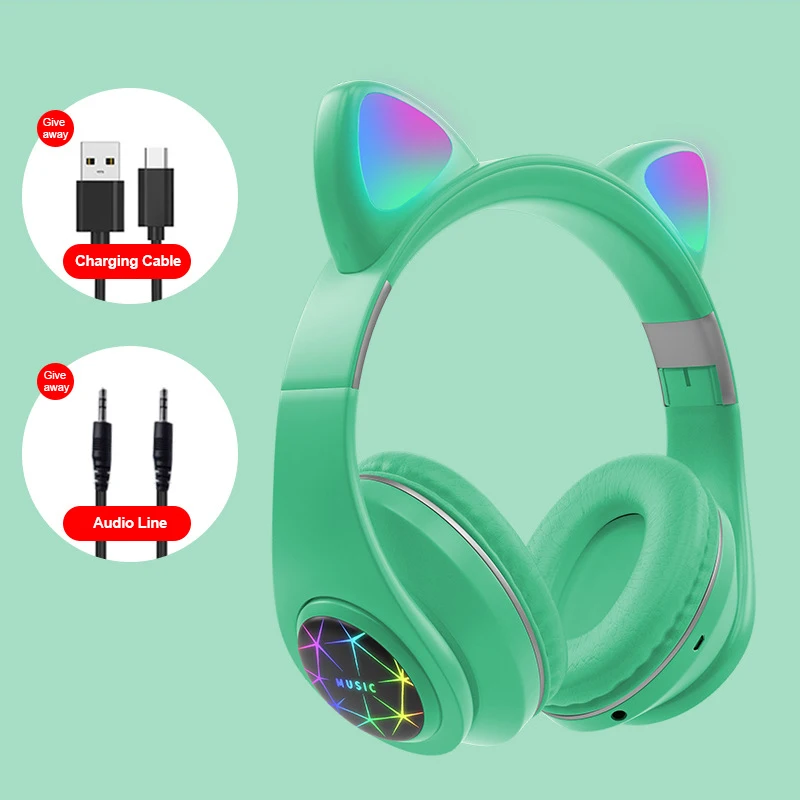 M2 Cat Ear Headphones With LED Flash Light Bluetooth 5 0 Young People Kids Girls Headset gaming Bluetooth Headphones for phone p