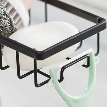 

Home Black Iron Art Faucet Storage Rack Soap Sponge Dish Drainer Kitchen Drainage Shelf Sink Storage Hanging Holder Stand