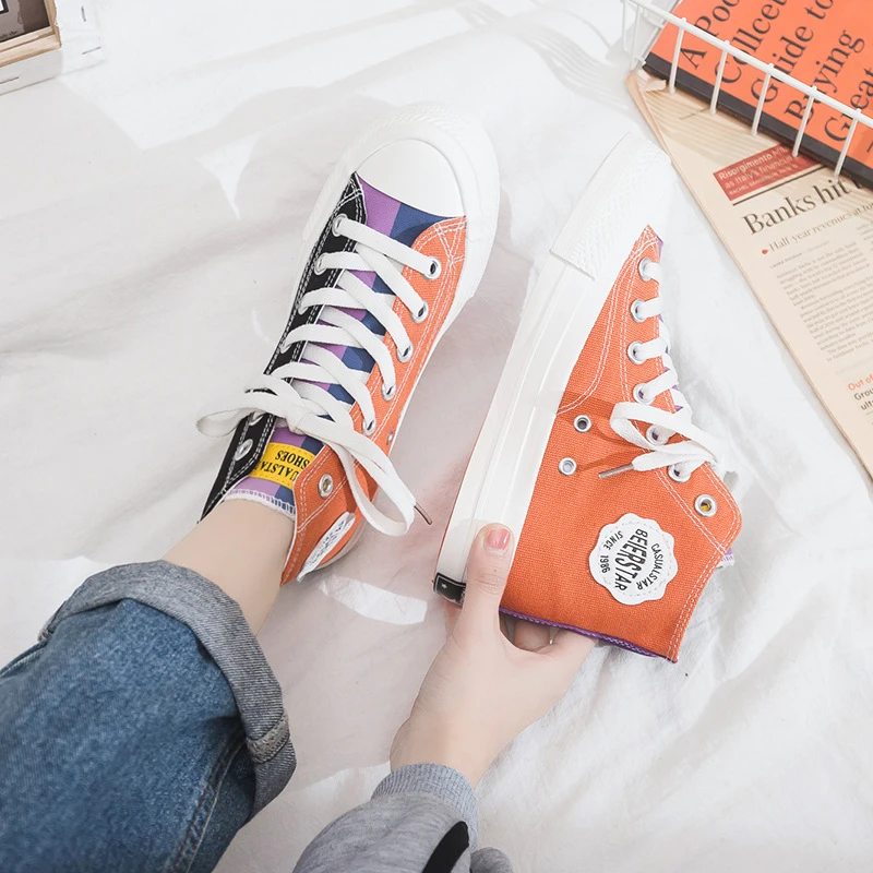 women's fashion casual trend color matching canvas sneakers