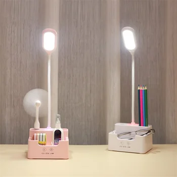 

Rechargeable LED table lamp with fan touch, dimmable table lamp, eye protection, children's reading lamp, pen holder Fan pen