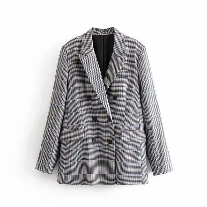 

Western Style 2019 Autumn WOMEN'S Dress New Style Plaid Double Breasted Suit Coat
