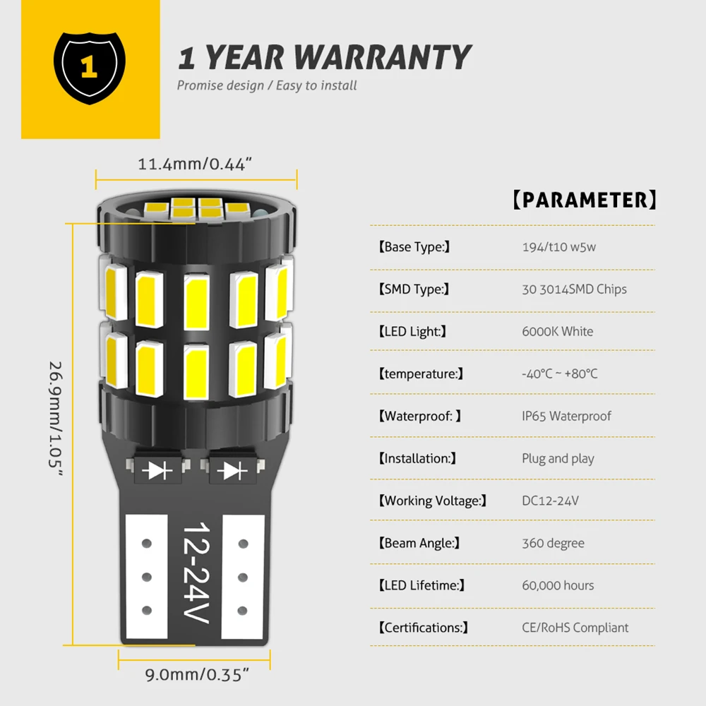 Светодиодсветодиодный Автомобильные Лампы Canbus T10 W5W 10 шт. 168 194 парковочные огни
