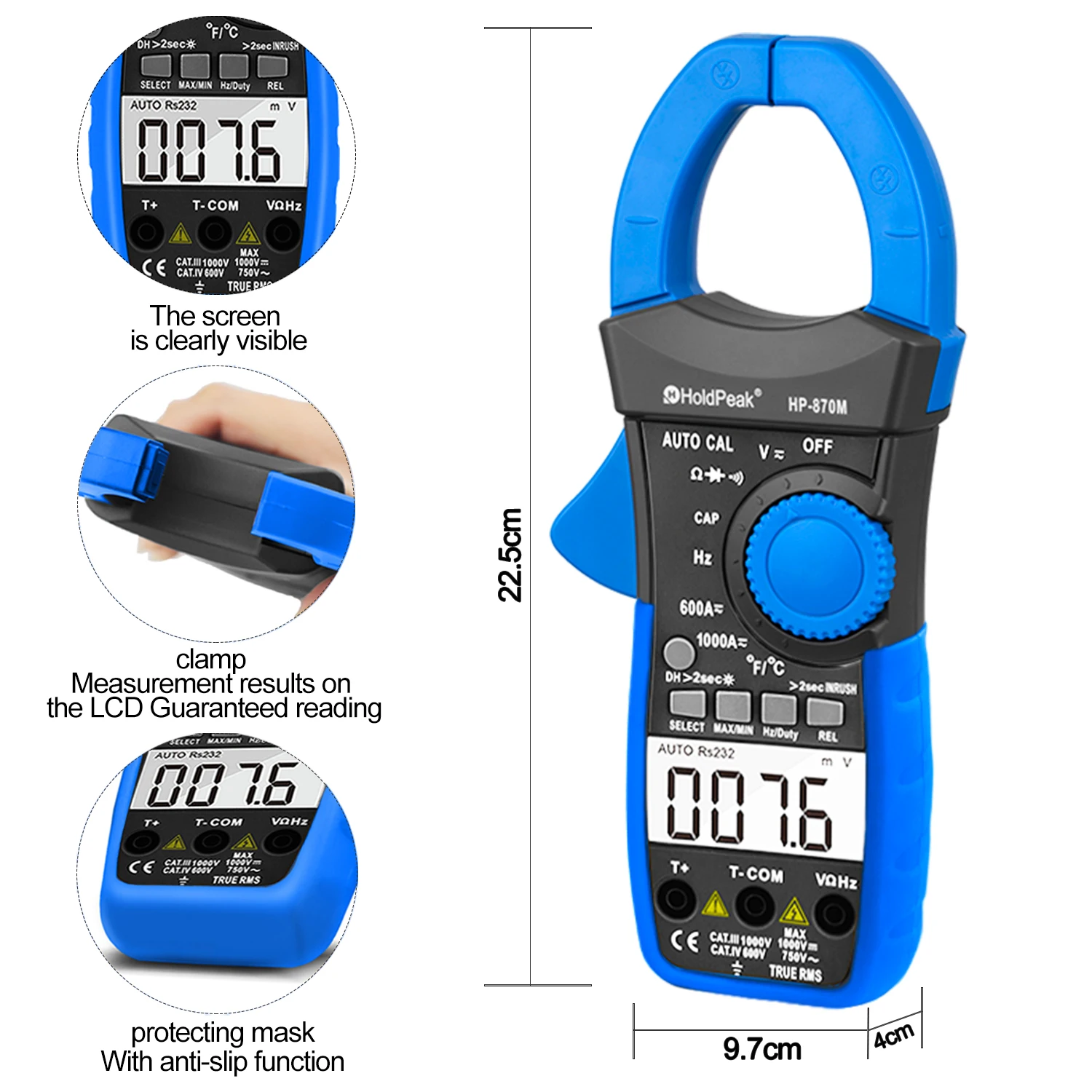 HoldPeak HP-870N Auto Range Multimetro Digital Clamp Meter Multimeter Pinza Piers Ammeter Amperimetro True RMS Frequency Tester