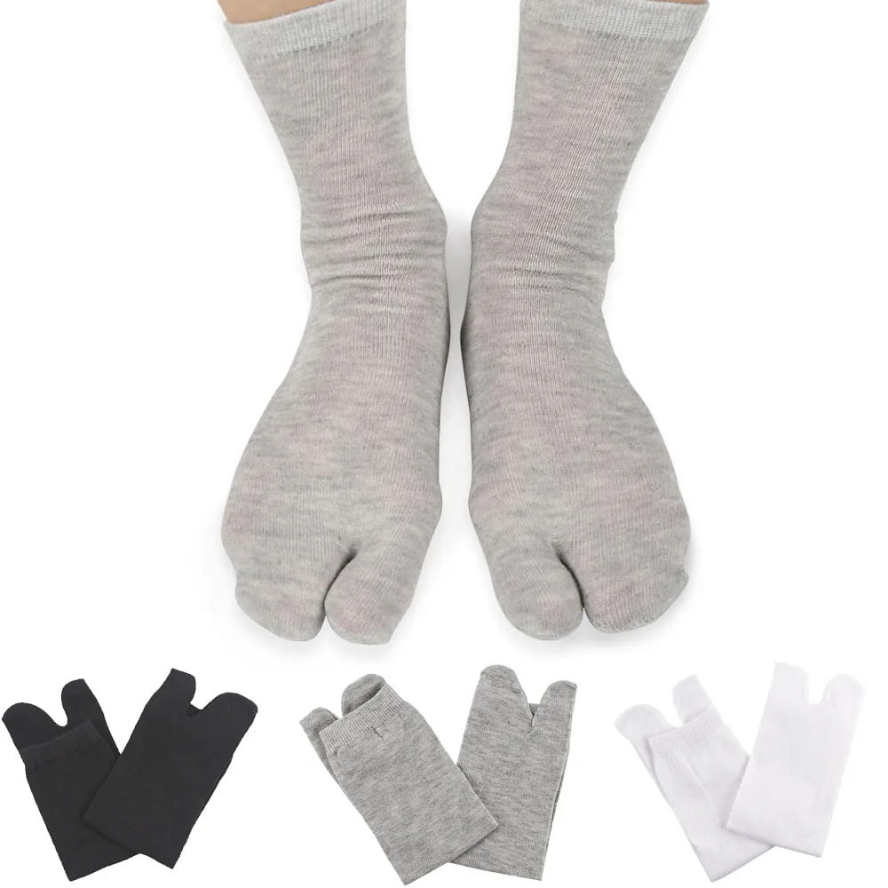 2 Pairs V-Toe Tabi Big Toe Flip Flop Socks Black Gray White