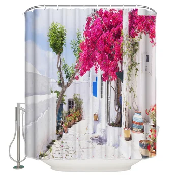

Greek Street Pink Flower Street Waterproof Shower Curtain Home Decoration Shower Curtain Bathroom Accessories