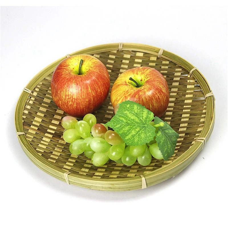 2 Pcs Bamboo Fruit Plate Handmade Storage Tray Hand Knitted Bread Basket Food Fruit Basket Hotel Restaurant Dining Tray, Oval Sh