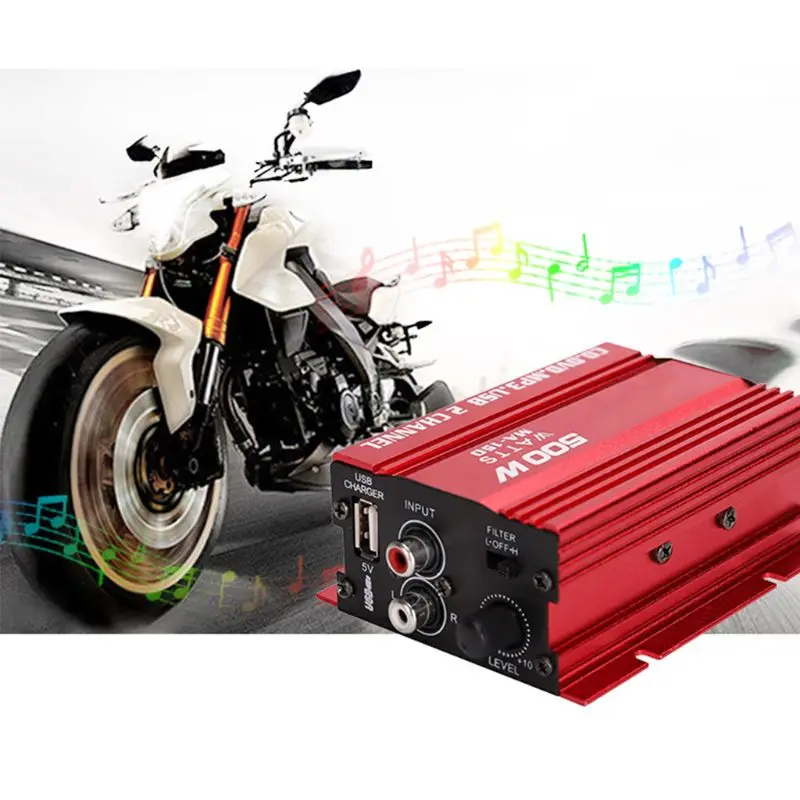 Amplificatore Audio Stereo Mini 18Wx2 - Per Auto, Moto, PC, DC9-15V, Con USB E Filtro Passa Basso