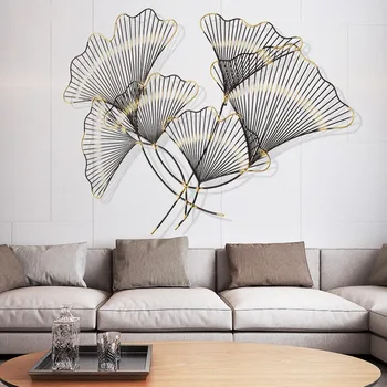 

Chinese Wrought Iron Lucky Ginkgo Biloba Wall Mural Crafts Decoration Home Livingroom Porch wall Hanging Ginkgo Leaf Ornaments