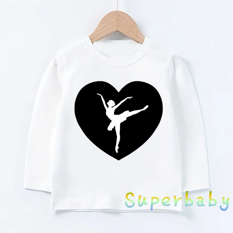 Детская футболка с принтом «I Love Ballet dancing Girl» Забавные топы с рисунками для маленьких девочек, Детская футболка с длинными рукавами LKP5191