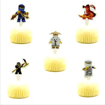 

10pcs/lot Ninjago Theme Decoration Cake Topper Happy Baby Shower Kids Boys Favors Birthday Events Party Cupcake Toppers