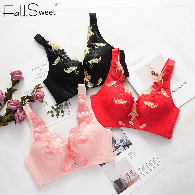 FallSweet, вышивка, сексуальный бюстгальтер, пуш-ап, женское нижнее белье, кружевное нижнее белье, от 34 до 38