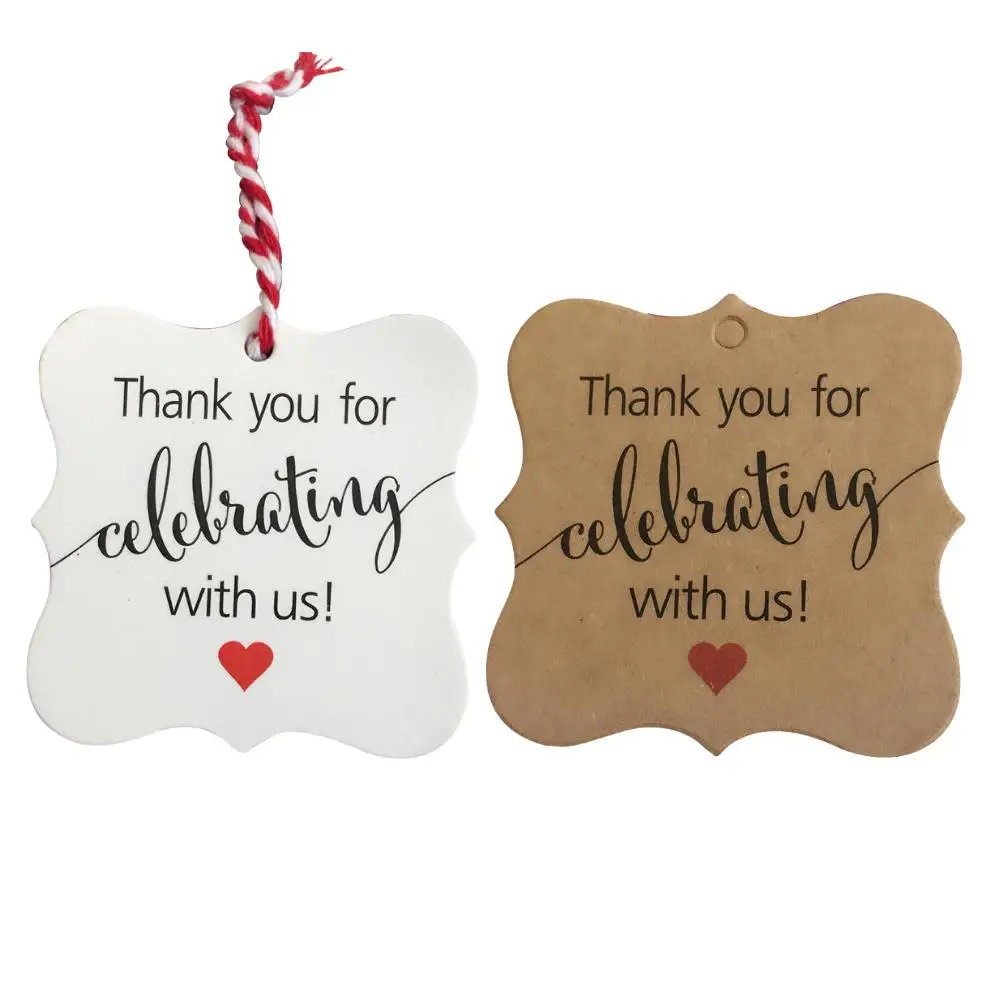  100Pcs/Set Kraft Paper Hanging Tags with Jute Rope Wedding Invite Card DIY Decor - 4.00006E+12