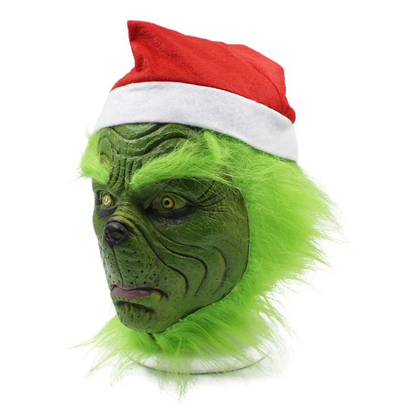 Забавные латексные маски Grinch, рождественские перчатки, Рождественский костюм, Вечерние Маски Grinch, карнавальные маски для лица