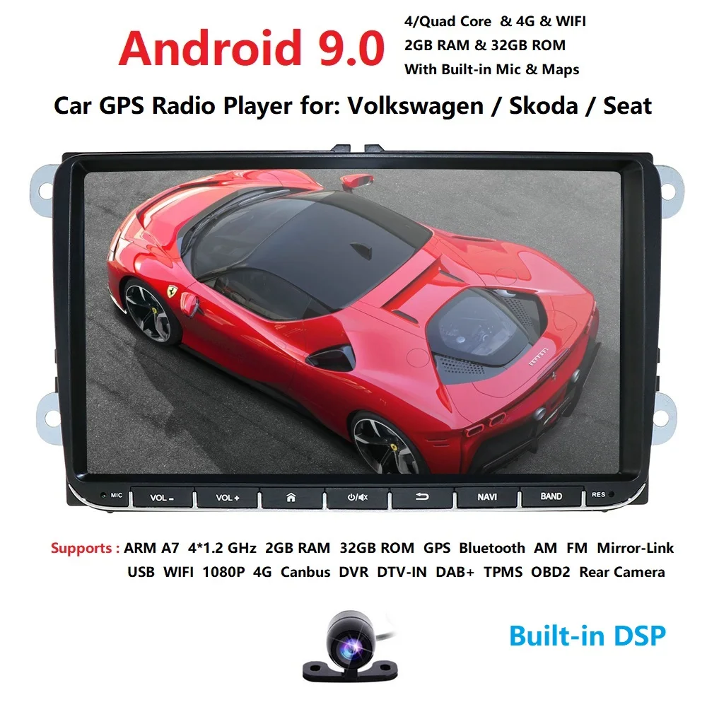 1080P 9 дюймов Автомобильный Android 9,0 автомобильный Радио gps авто радио 2 Din USB для VW Skoda Octavia golf 5 6 touran passat B6 jetta polo tiguan