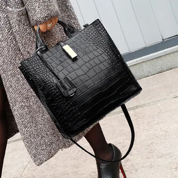 

Women's Bag 2019 New Korean Fashion Simple Bucket Bag Ladies Shoulder Bag Fashion Crocodile Crossbody Bag women handbags
