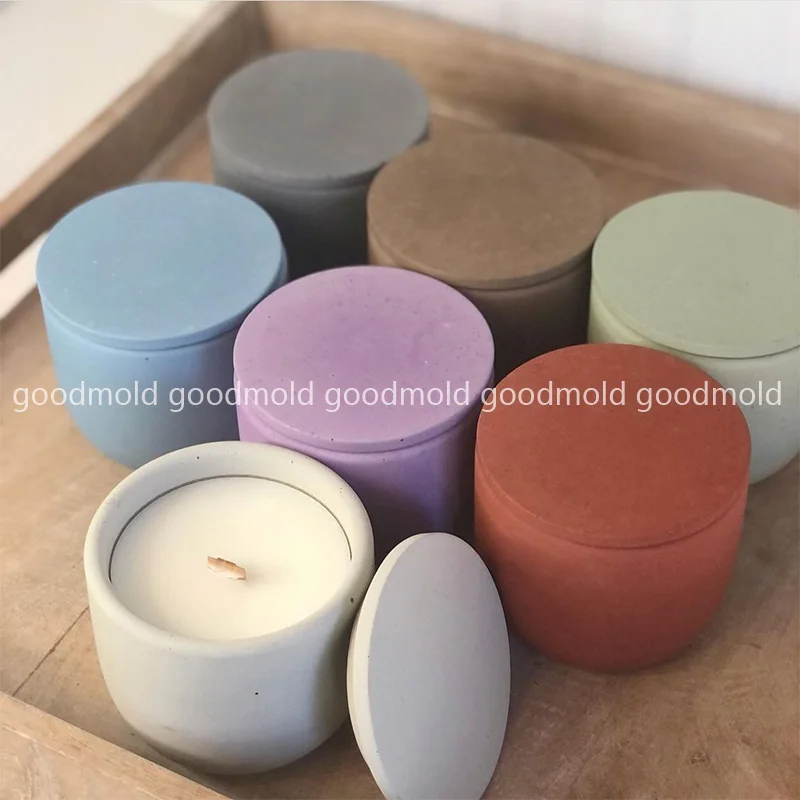 Candle Making Round Concrete Candle Vessel Molds With Lid Mold Resin