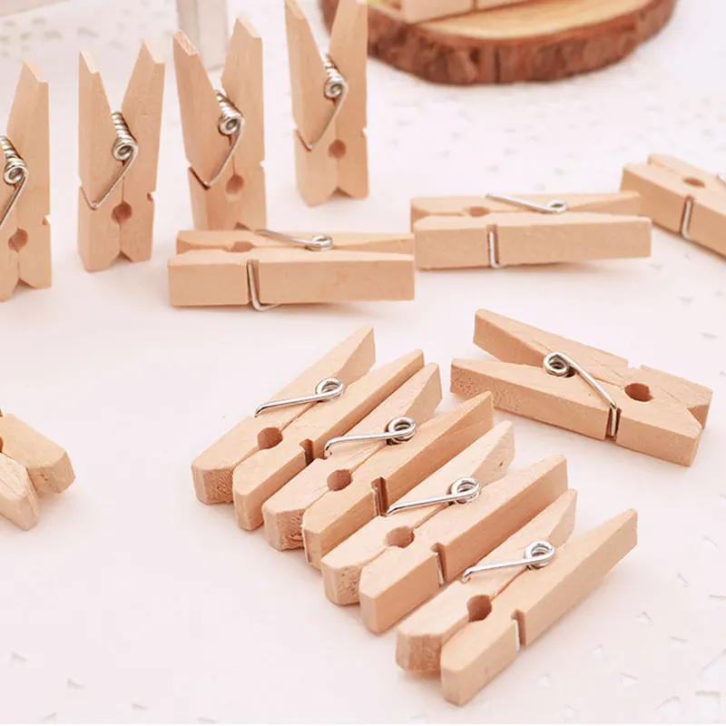

50Pcs/Pack Mini Photo Clothes Clip Wooden Home Organizer Clothespin Peg