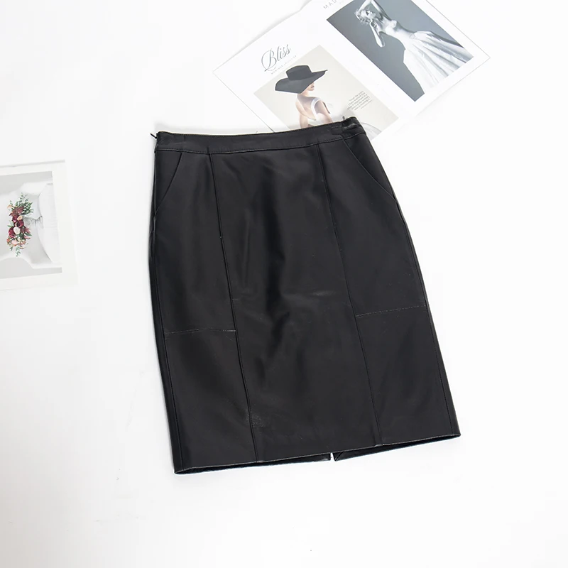 Potlood lederen rok midi zwarte rok hoge taille real schapenleer rokken vrouwen Potlood lederen rok midi zwarte rok hoge taille real schapenleer rokken vrouwen