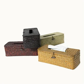 

27*12.5*8.5cm Rectangular Drawn-out Type Hand-made Exquisite Straw Tissue Box Simple Fashion Style Household Tissue Storage Box