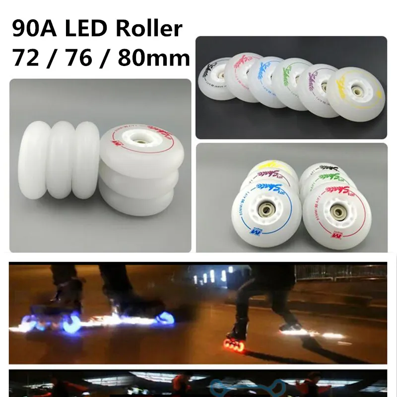 8 Pcs/lot 90A F1 LED Flash Inline Skates Wheel, 72mm 76mm 80mm F1 For SEBA for Powerslide for RB Roller Skate Wheels