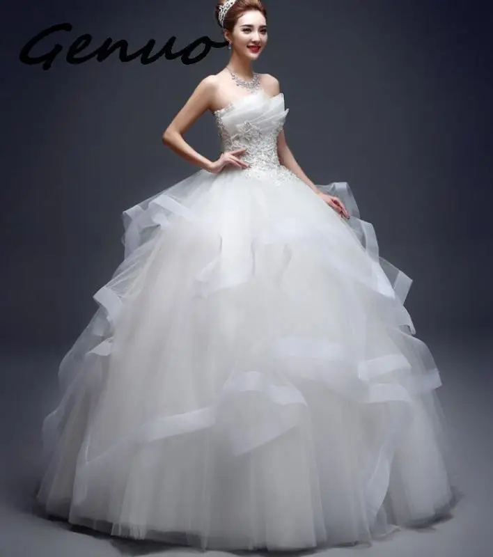 Genuo новые аппликации жемчуг Винтаж Белый Vestido De Novia Vestidos De Noivas размера плюс без бретелек Abiti Da Ballo Da Sposa