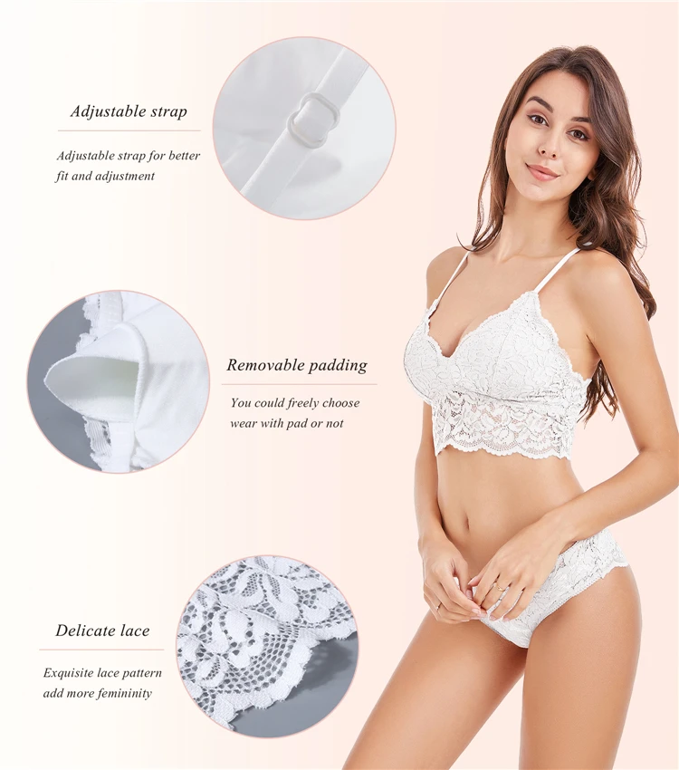 Комплект нижнего белья underwear sets lace sexy lingerie sets women plus size white bras and panty sets wireless pitted bras set