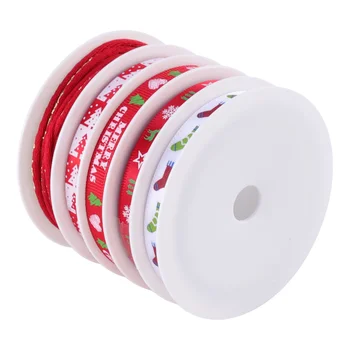 

5 Rolls of 25m Length Christmas Printed Ribbon Holiday Gift Decorative Band Ribbon for Wrapping DIY Crafts(Red)