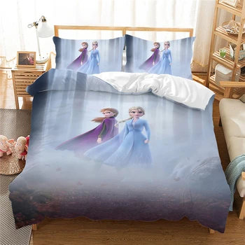 

3 Pcs Frozen2 Anna Elsa Bedding Set Queen King Size Bed Set Children Girl Duvet Cover Comforter Bedding Sets 100% Polyester