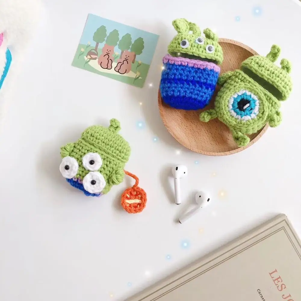 

3D Girl's Manual Woollen Korea Cute Cartoon Knitting Fabric Headphone Cases For Apple Airpods 1/2 Lovely Earphone Cover