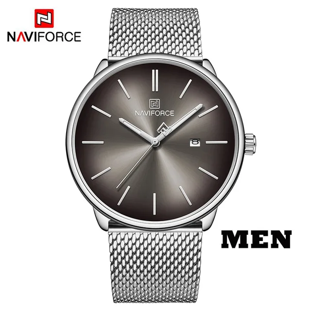silver black MEN Роскошные часы для влюбленных NAVIFORCE для мужчин и женщин, простые повседневные кварцевые наручные часы, водонепроницаемые часы, пара часов, подарки - Цвет: silver black MEN