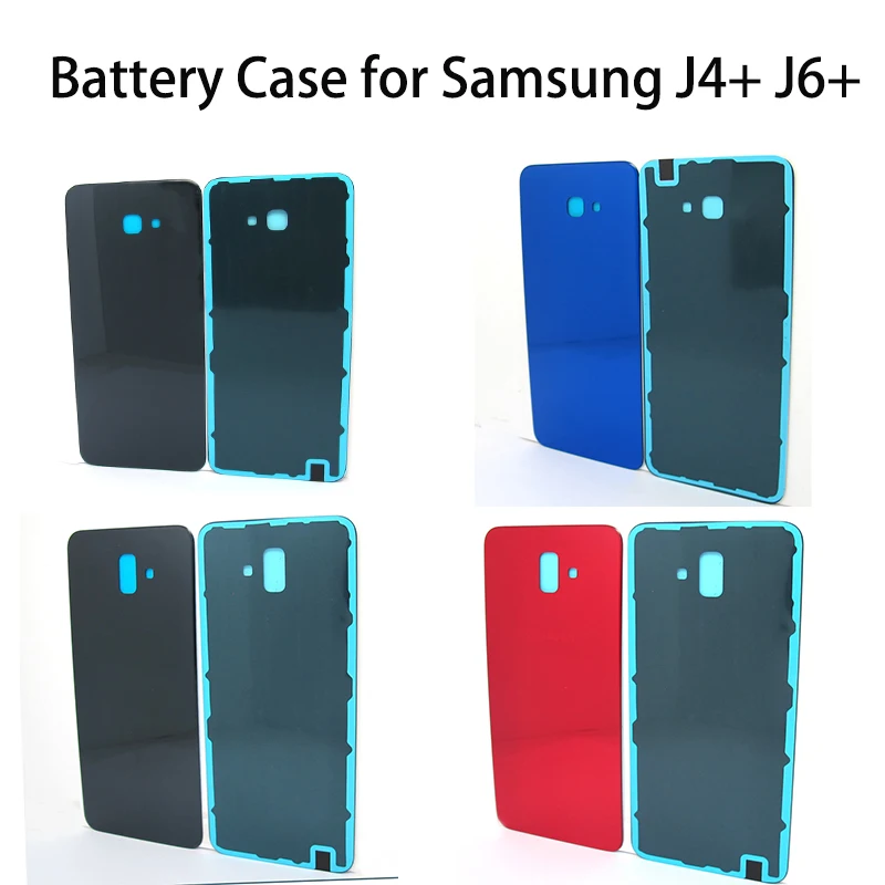 Чехол на заднюю панель для samsung Galaxy J4+ J415F J6+ J610F, чехол на заднюю дверь, стеклянная крышка, черный, синий, красный