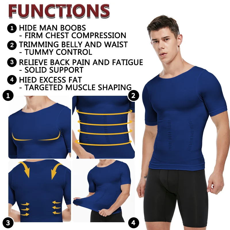 Мужская похудения Body Shaper MaleCompression груди рубашки для потери веса в области живота, приспособление для формирования футболки животик Управление Корректирующее белье корсет с функцией тренажера талии