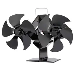 Double Head 10 Blade Fireplace Heat Powered Stove Fan Log Wood Burner Winter Home Heating Stove Fan Accessorie