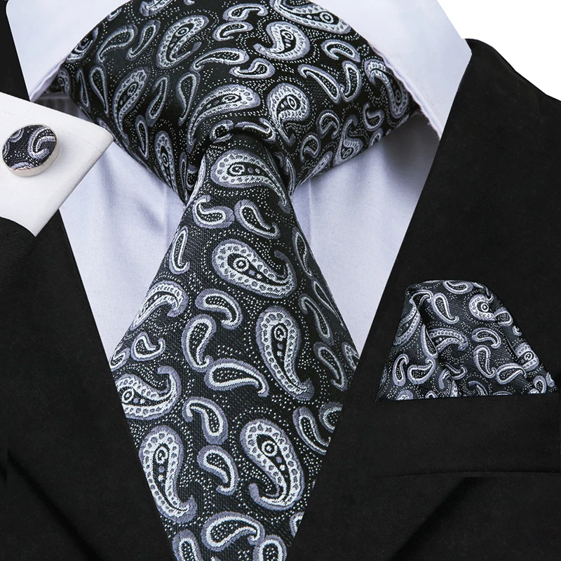 Hi-Tie 8,5 см мужской шелковый галстук черный цветочный галстук для мужчин золотой галстук набор формальный галстук для Свадебная деловая Вечеринка - Цвет: SN-3036
