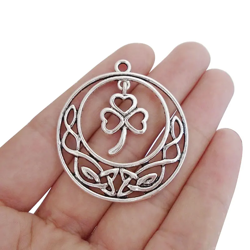 

5x Tibetan Silver Celtics Knot Leaf Open Round Circle Charms Pendants for Necklace Jewelry Making Findings 44x39mm