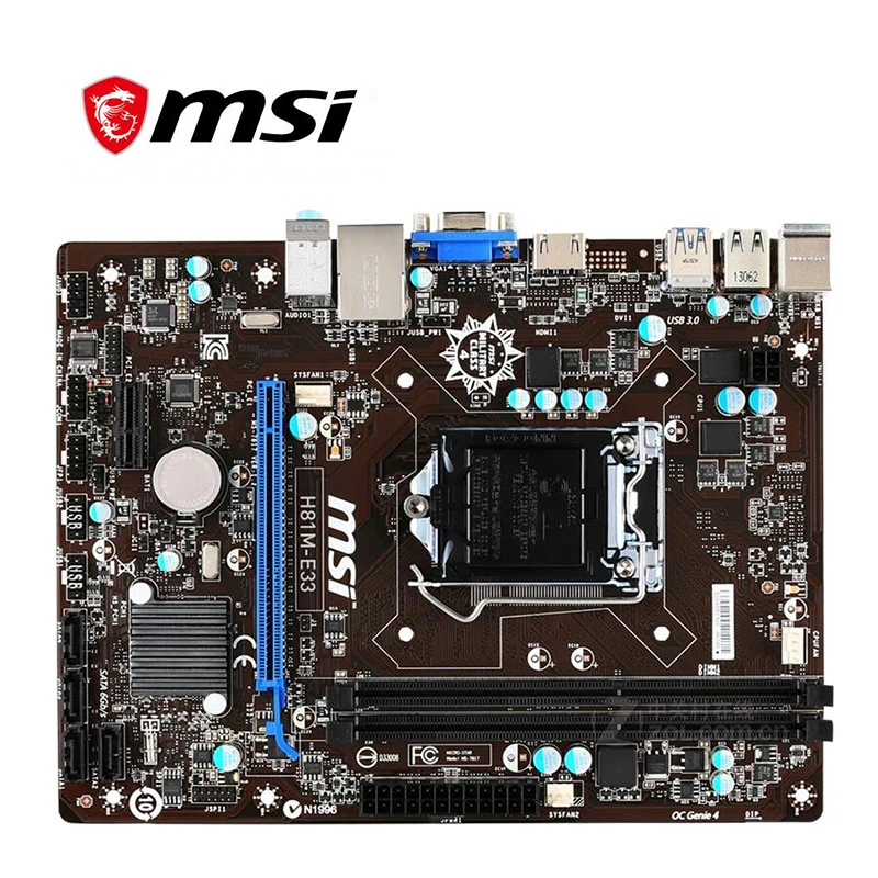 Материнская плата MSI H81M E33 LGA 1150 DDR3 для Intel поддержка 1231 V3 MATX SATA III USB3.0 PCI E X16 2 0