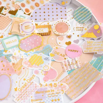 

45pcs Hot Stamping Stickers Collage Salt Research Series Scrapbooking Decorative Macarons Color Cute Stickers