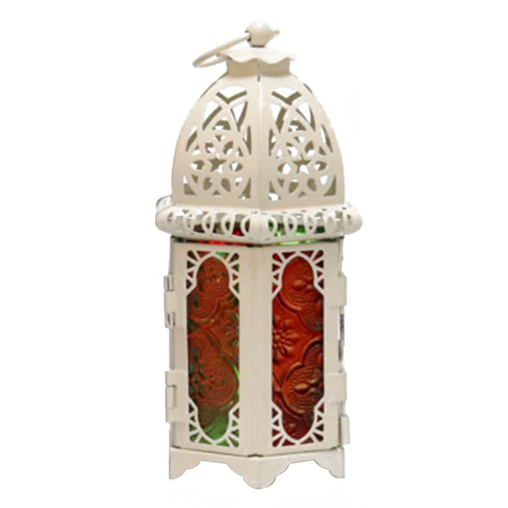 White Multicolored Марокканский Стиль, для помещений, экономия пространства, для дома, простой в использовании, подарок, железный стеклянный подсвечник, винтажная легкая установка, легкий фонарь, лампа - Цвет: White Multicolored