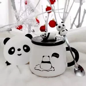 Panda Mug Coffee Breakfast Cup Large Capacity Water Glass Milk Cup Creative Cartoon Ceramic Cup with Lid with Spoon Coffee Cup - Цвет: 480ML