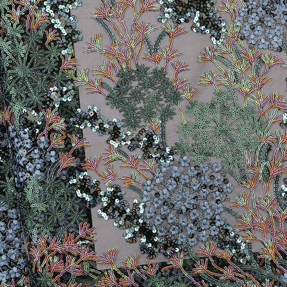 High Quality African Sequins Lace Fabric French Tulle Mesh Lace Embroidered Sequence Lace Fabrics for Nigerian Wedding APW3127B