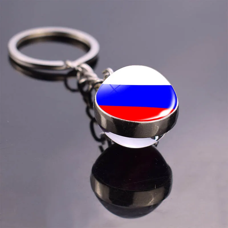 Футбольный брелок любовь Футбольная тема под стеклом мяч брелок топ 32 стран мира брелок для ключей «флаг» брелок футбольные болельщики подарки - Цвет: Russia