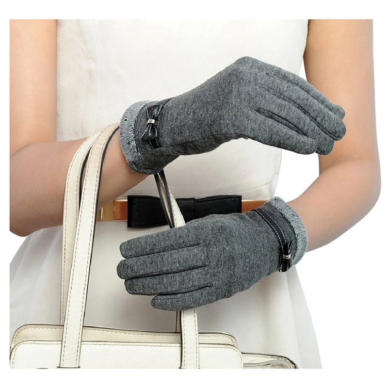 2 Pair Touch-Gloves Winter Warm Gloves Mittens for Touch-Screen, Gray& Red
