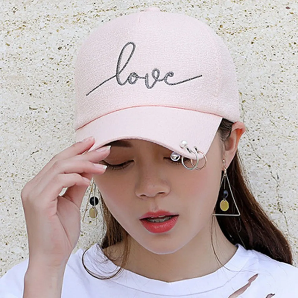 Новое поступление, Высококачественная Кепка snapback, железный обруч с бусинами на козырьке, шапка с вышивкой love для женщин, бейсболка