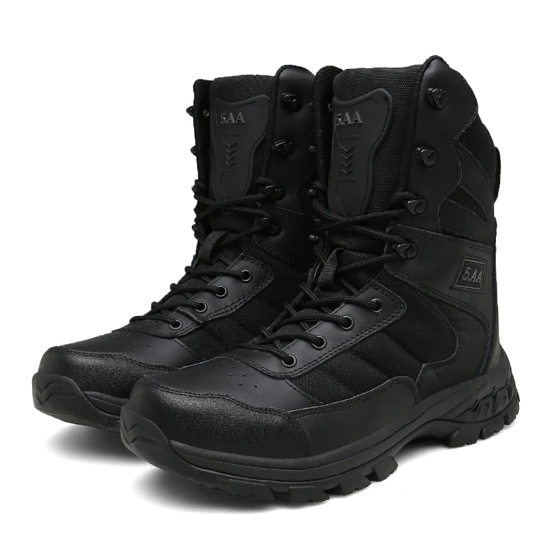 Мужские армейские ботинки из натуральной кожи; Цвет Черный; армейские ботильоны; Рабочая обувь в армейском стиле; большие размеры 39-46; тактические мужские ботинки - Цвет: Hei