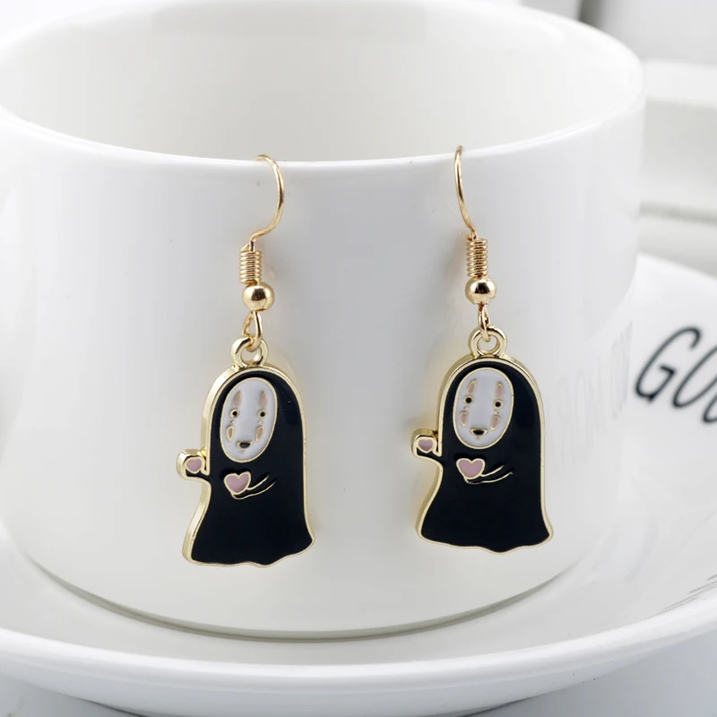 Anime Spirited Away No Face Man Earrings Cartoon Fairydust Ghost Drop Earring Alloy Totoro Stud Earrings Jewelry Gifts