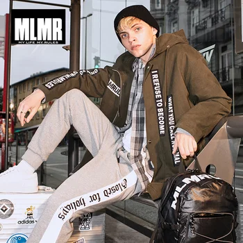 

MLMR thickened cotton letter printed medium length Mens winter Coat | 218309508