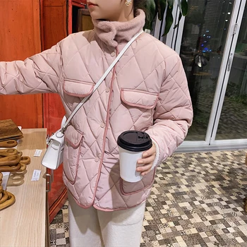 

MISHOW Atumn Winter Pink Plaid Cotton Short Coat Women Causal Lambswool Lapel Single-breasted Coat Tops MX19D8243