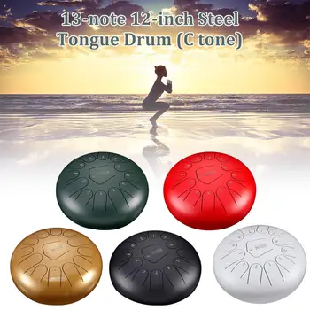 

12 Inch Tongue Drum Mini 13-Tone Steel Tongue Drum C Key Hand Pan Drum with Drum Mallets Carry Bag Percussion Instrument