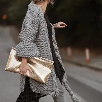 

White Knitted Korean Tassel Sweater Women V Neck Loose Lantern Long Sleeve Cardigans Open Stitch Solid Split Plus Size Sweater